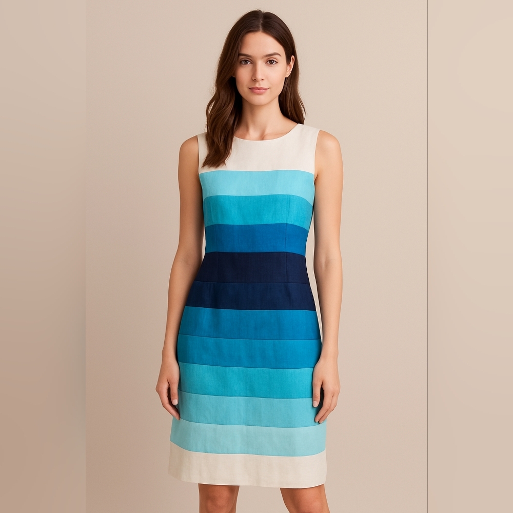 Striped Blue and Cream Sleeveless Dress